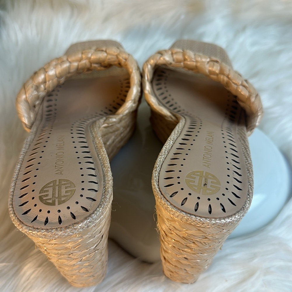 Antonio Melani Women's Tan Woven Wedge Sandals - Picture 7 of 9